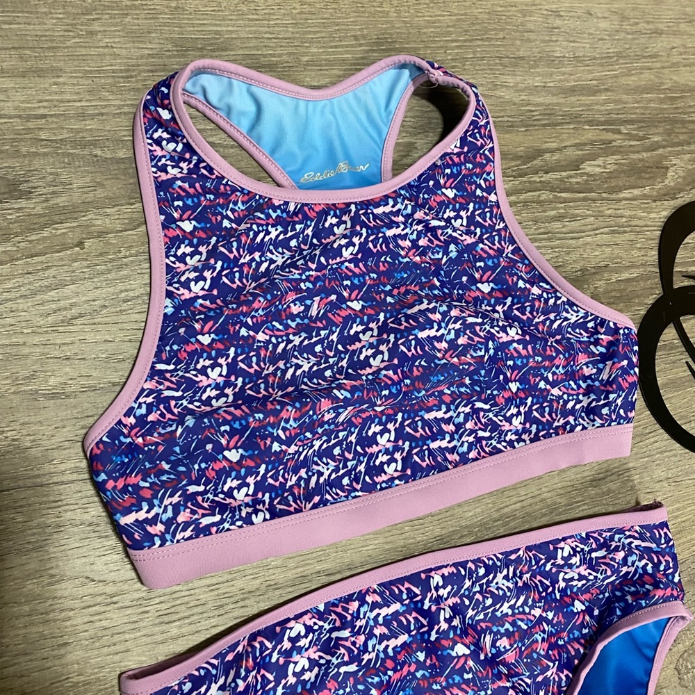 NWT Girls Sport Bikini Set XL 14-16 Blue Pink Athletic Training Swimsuit - Picture 3 of 4